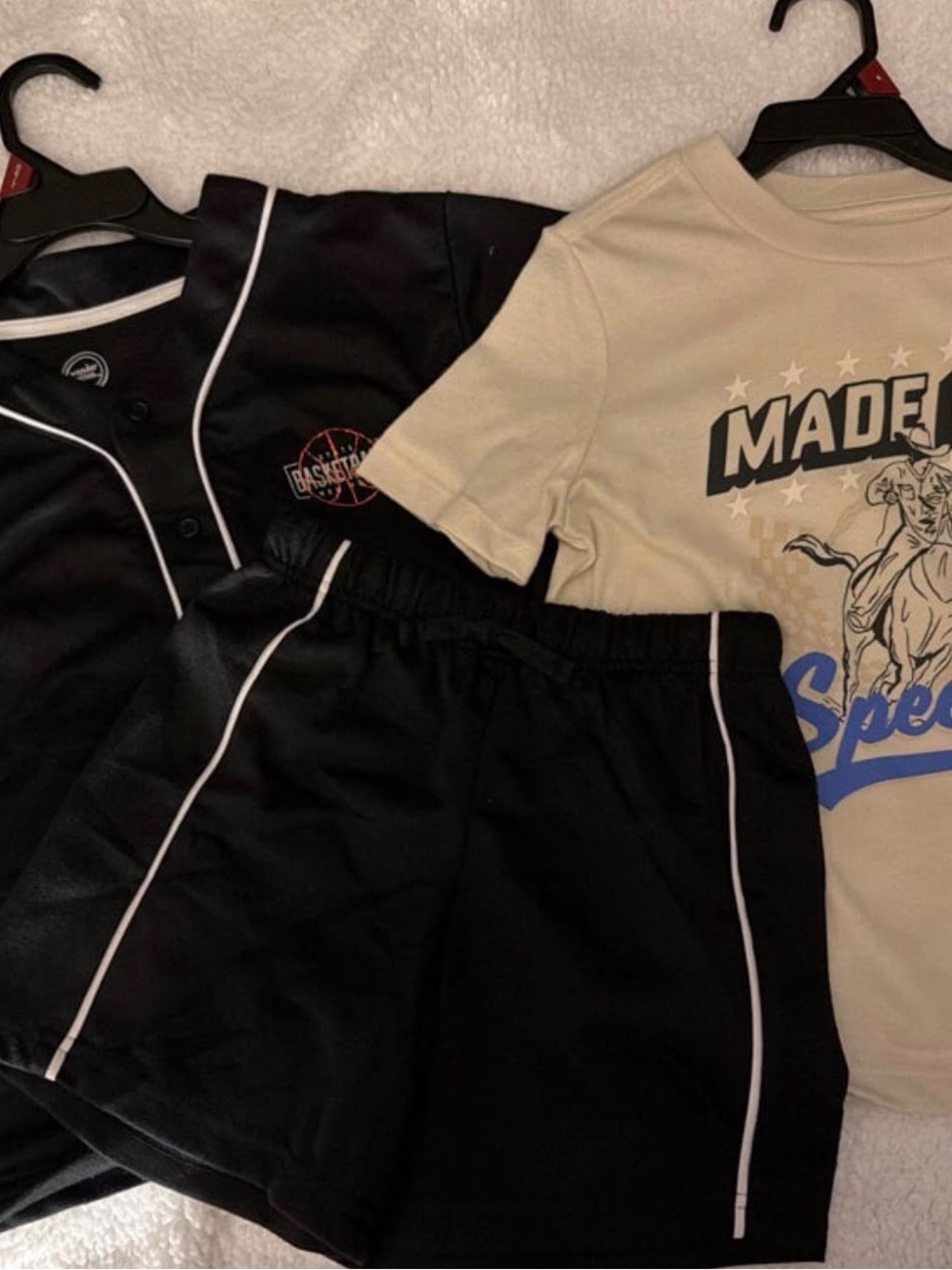 wonder nation Black Baseball Jersey & Cream Graphic Tee Set